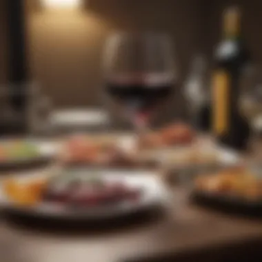 A glass of red wine paired with a balanced meal on a table, symbolizing the harmony of alcohol within a diet.