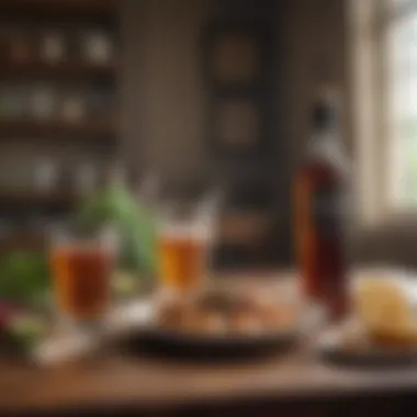 Mindful Drinking and Eating A serene setting with a variety of healthy foods and beverages, encouraging mindful drinking and eating.