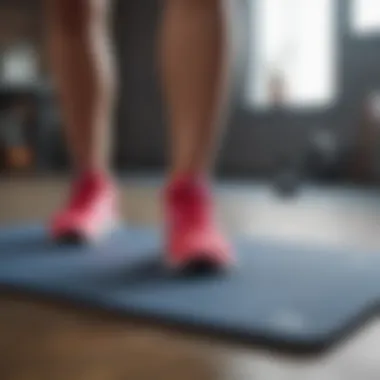 An exercise mat with a sticky surface to prevent slipping.