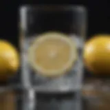 Refreshing water in a clear glass with ice and lemon slices