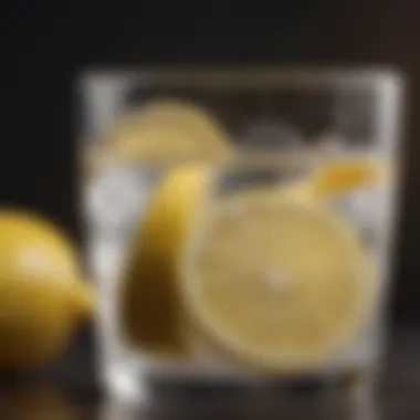 A glass of water with lemon slices.