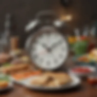 A clock with food items around it, symbolizing strategic meal timing for optimal energy release.