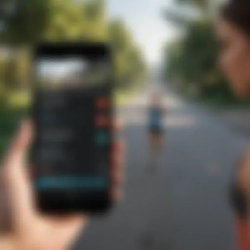 A user interacting with a running distance tracker app on a smartphone