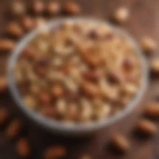 A vibrant assortment of mixed nuts displayed elegantly in a bowl, highlighting their crunchy texture and natural colors.