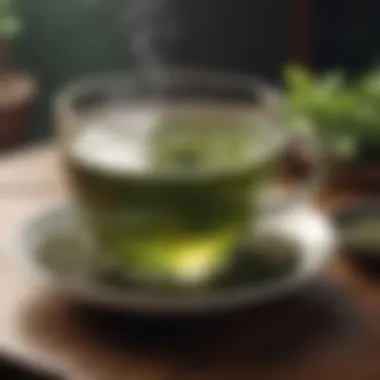 A steaming cup of green tea