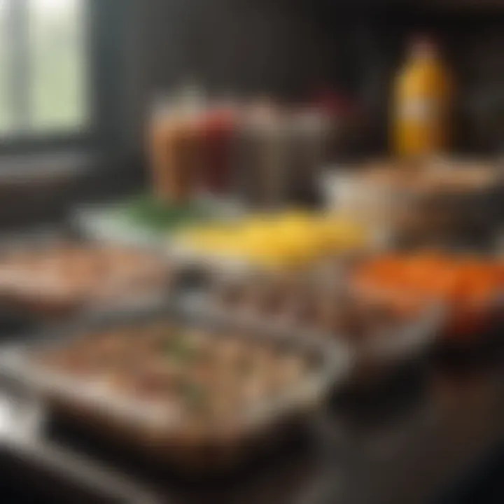 An organized meal prep setup with labeled containers filled with nutritious vegetarian meals.