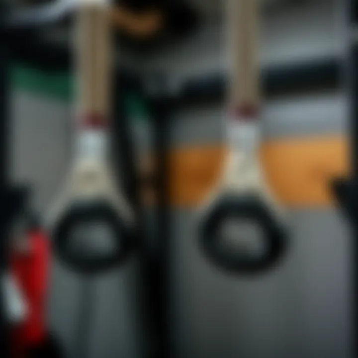 Close-up of the essential features of a power rack, including safety bars and pull-up handles