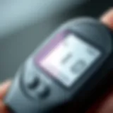A close-up of a glucose meter displaying high blood sugar levels