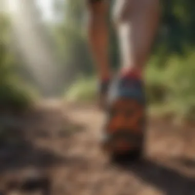 Runner testing shoes on a trail path