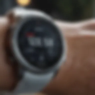 Close-up of a Polar watch displaying running metrics