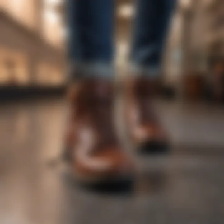 A person testing the comfort of shoes by walking on various surfaces, emphasizing flexibility and support