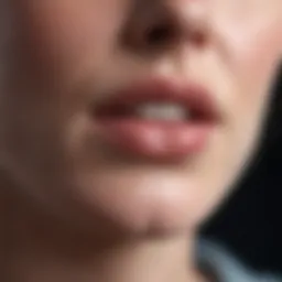 A close-up of a cold sore on the lip, illustrating its appearance.