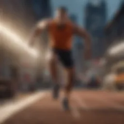 A sprinter launching off the blocks with powerful drive