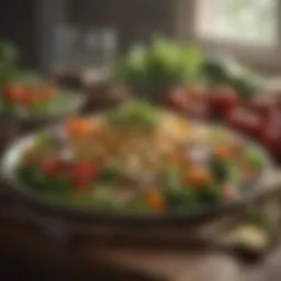 Healthy plate featuring a variety of fresh vegetables and lean proteins