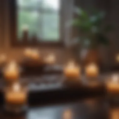 Close-up of a serene meditation space adorned with candles