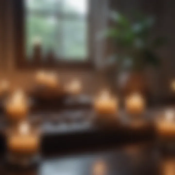 Close-up of a serene meditation space adorned with candles