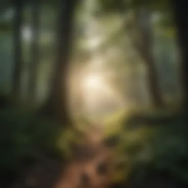 Nature's Embrace Tranquil nature scene with soft sunlight filtering through trees
