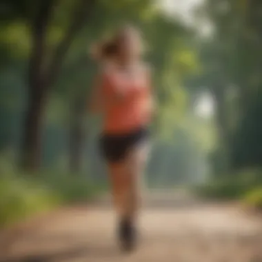 An outdoor scene of a person engaging in brisk walking or jogging for fitness