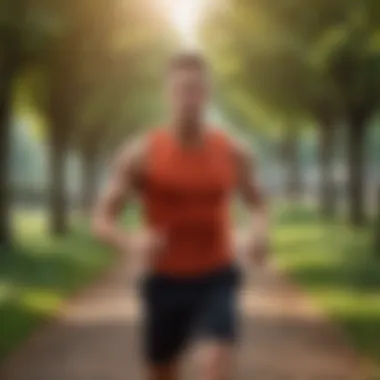 An energetic individual jogging in a park