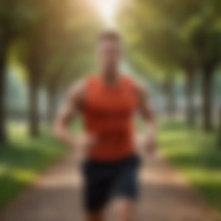 An energetic individual jogging in a park