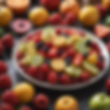 Artful Fresh Fruits Selection A diverse selection of fresh fruits arranged artfully on a plate.