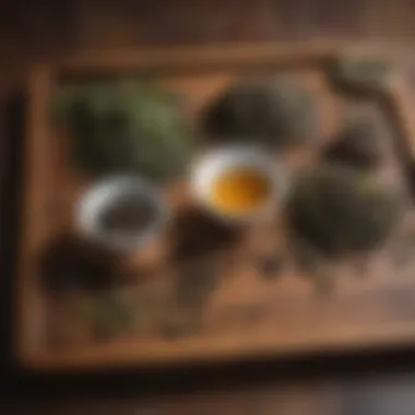 An assortment of oolong tea leaves on a wooden tray