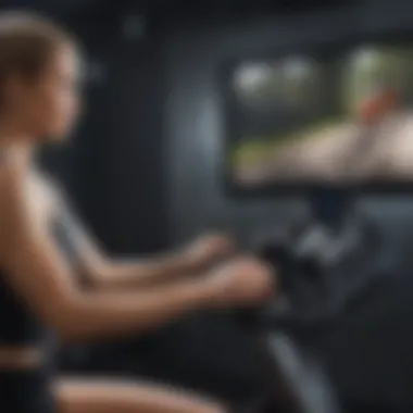 Interactive Fitness Experience User engaging with interactive workout sessions on a bike screen