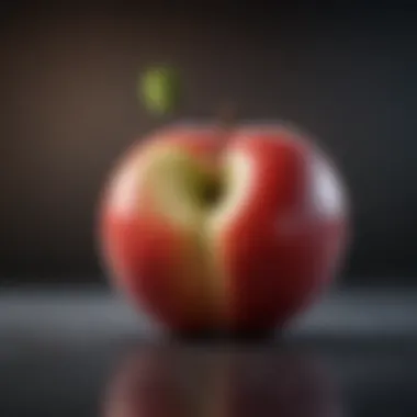 Close-up of an apple sliced to reveal its juicy interior.