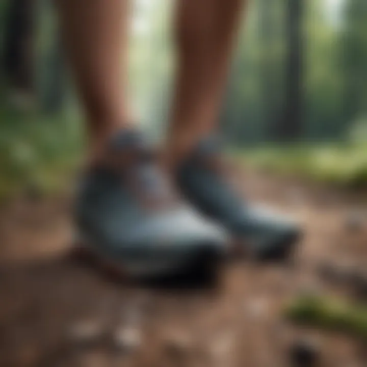 An array of fashionable trail running shoes displayed outdoors