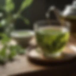 A serene cup of hot green tea on a wooden table