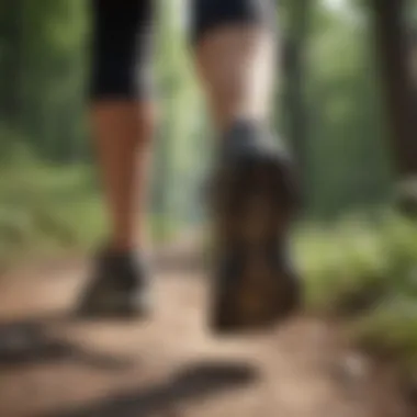 Close-up of feet walking on a trail