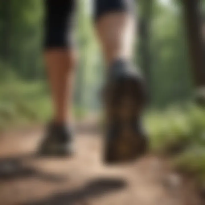 Close-up of feet walking on a trail