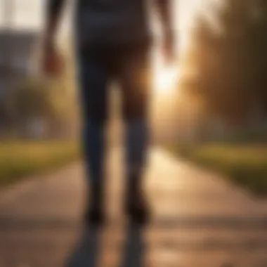 A person enjoying a brisk walk during sunset