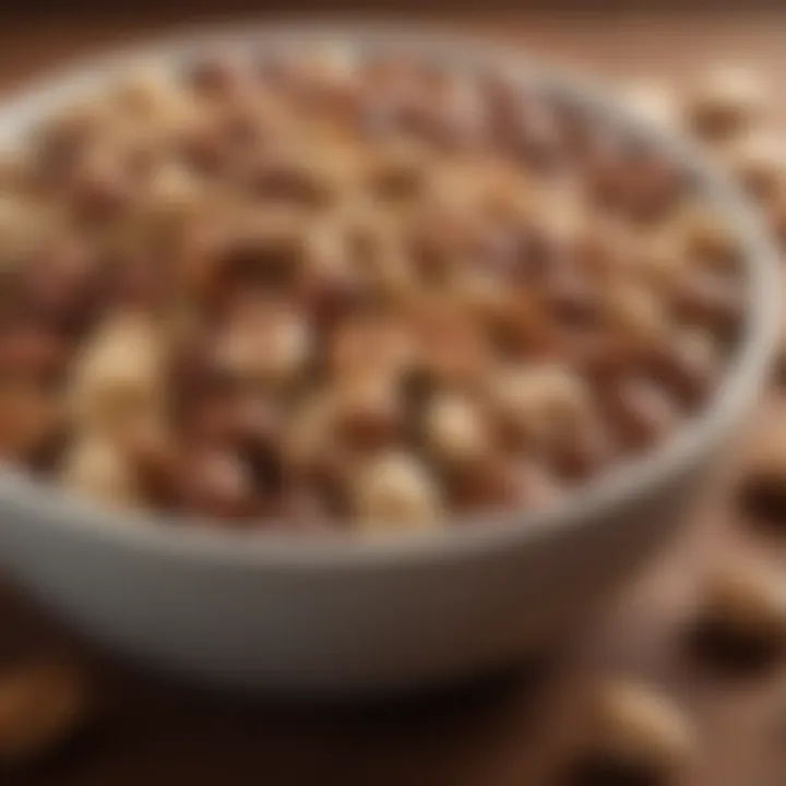 Close-up of a bowl filled with low-carb nuts and seeds