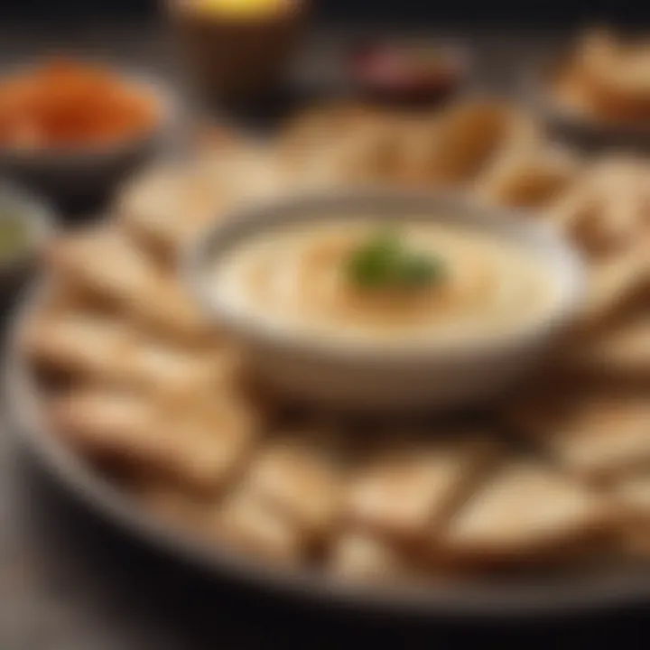 A plate showcasing hummus served with pita bread and dipping options