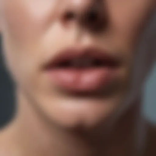 Close-up of a cold sore on the lip