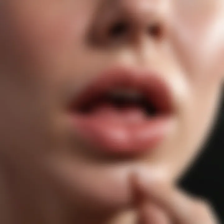 Visual representation of cold sore symptoms on the bottom lip