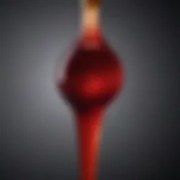 Visual representation of dark red urine with a medical background