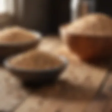 A variety of grains on a wooden table