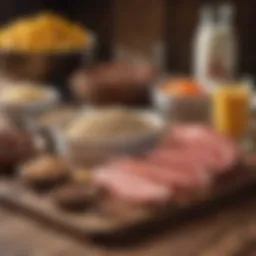 Assorted high protein foods on a wooden table