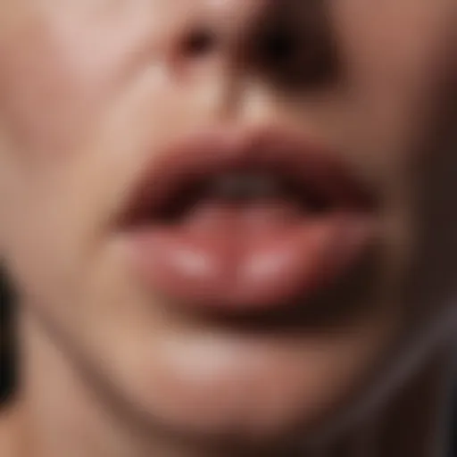 Close-up view of fever blisters on the lips