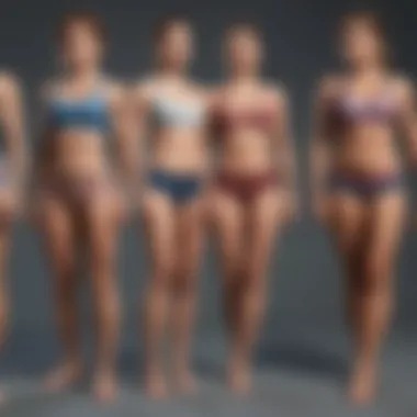 Illustration showing different body types wearing mid-thigh fight shorts.