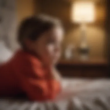 A thoughtful child sitting on a bed, looking contemplative