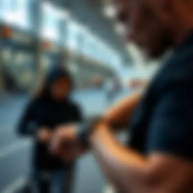 Engagement with Smartwatch During Fitness Activities User engaging with smartwatch in fitness environment