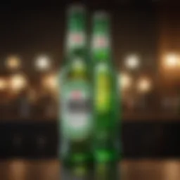 Detailed view of Heineken beer showcasing its unique green bottle.