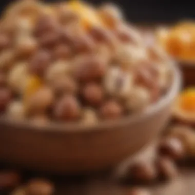 A variety of nuts displayed in a wooden bowl