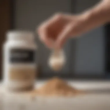 A fitness individual measuring protein powder with a scoop