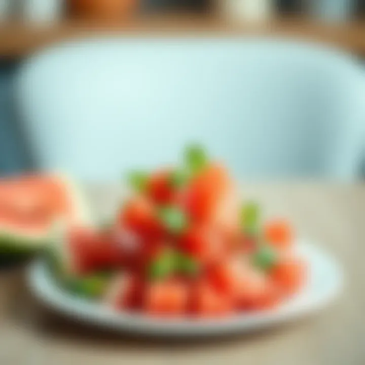 A refreshing watermelon salad served on a plate
