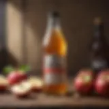 A bottle of apple cider vinegar with fresh apples