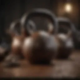 A set of Viking-inspired kettlebells showcasing intricate Norse designs.
